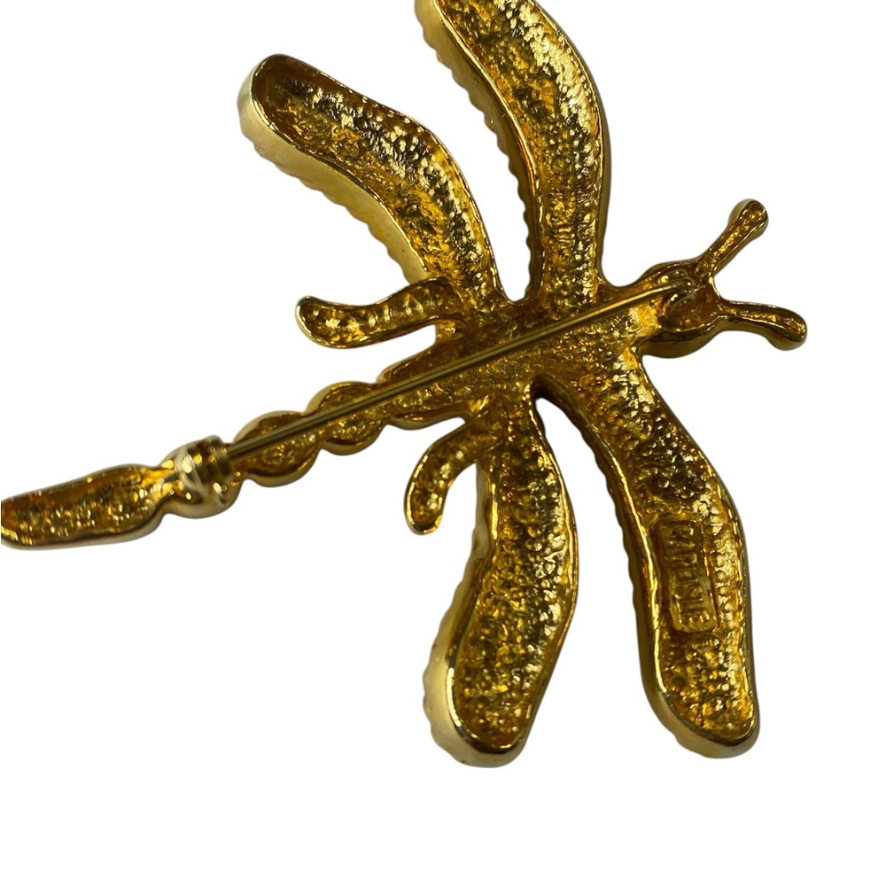 Carlisle Dragonfly Brooch Pin Green Enamel Gold Tone Jewel Accents Vintage-Insp - Picture 2 of 8